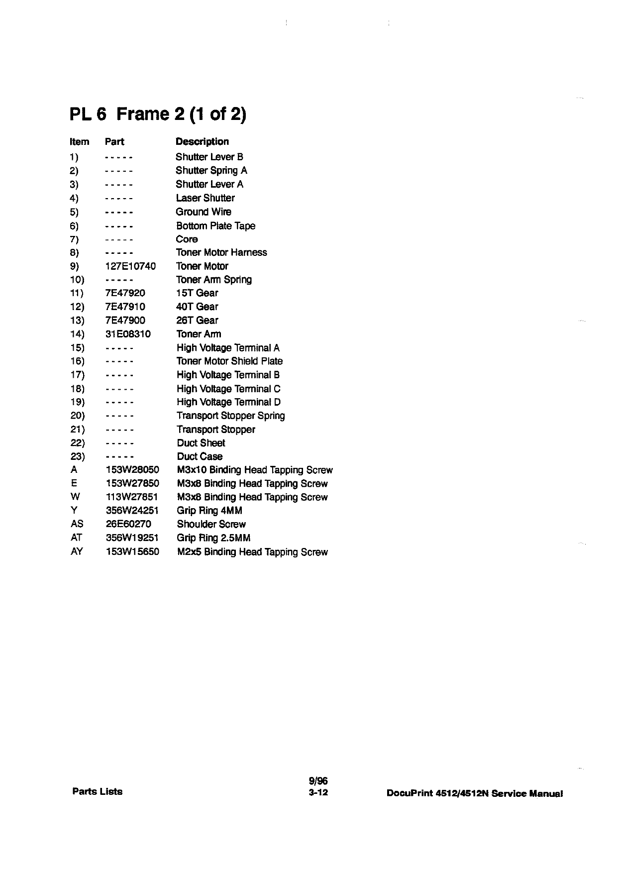 Xerox DocuPrint 4512 Parts List and Service Manual-4